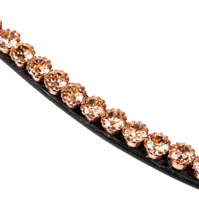 LeMieux Classic Diamante Browband - Black Leather Rose-3